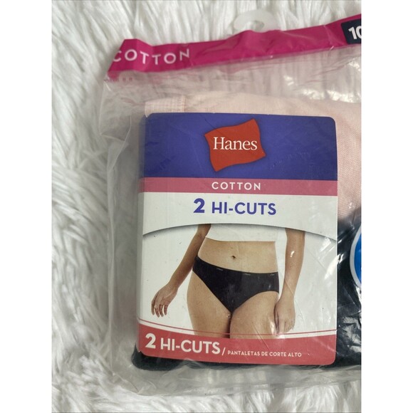 10 Hanes Hi Cut Panties Plus Size 3XL 5 Packs Pink Black Cool Comfort Cotton - Picture 4 of 8